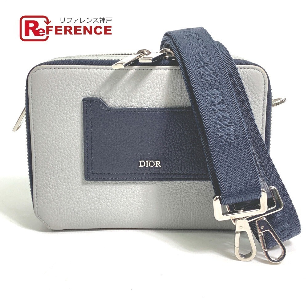Dior Logo Bag Double Zip Pocket Shoulder Leather Gray